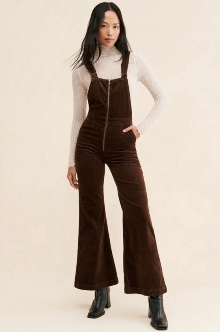 Rollas Overalls Eastcoast Flare Size 27 AU 9 Jumpsuit Corduroy Chocolate Brown